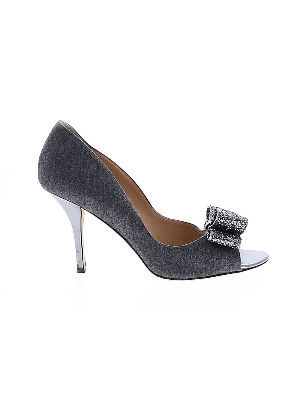 Kate Spade New York size 8.5 silver glittery heels with silver bow detail